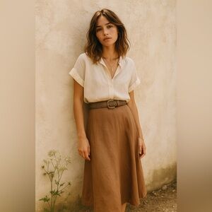 VINTAGE Linen blend Brown Midi Skirt